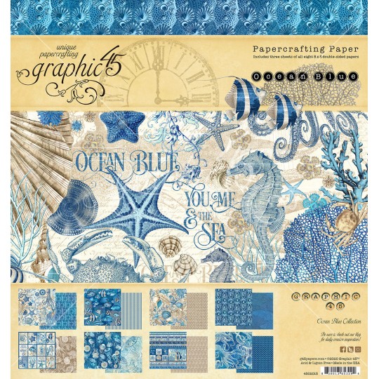 Papier scrapbooking Graphic 45 Ocean Blue recto verso 30x30 16fe assortiment