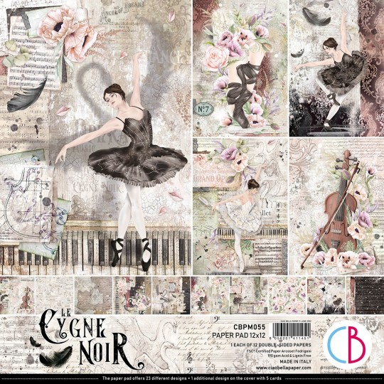 Papier scrapbooking Ciao Bella Cygne Noir 12fe 30x30 assortiment
