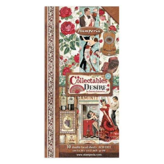 Papier scrapbooking Collectables Desire Stamperia 10f 15x30 recto verso