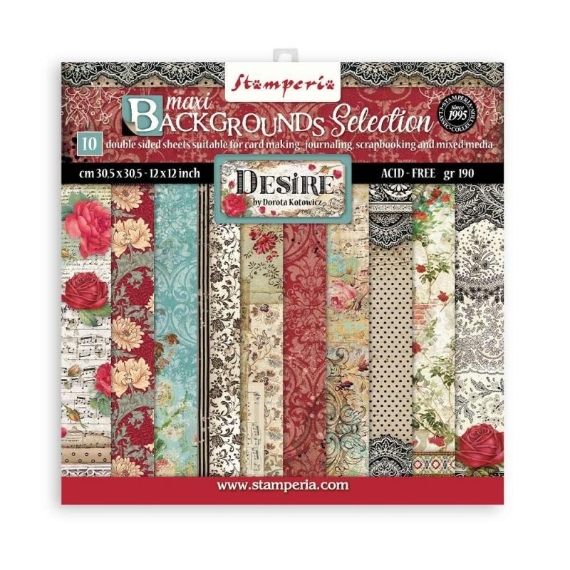 Papier scrapbooking Maxi Background selection - Desire Stamperia 10f 30x30 assortiment