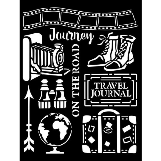 Pochoir scrapbooking Our way accessoires de voyage Stamperia 20x25cm