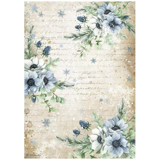 Papier de riz Romantic Cozy winter blue flowers Stamperia A4