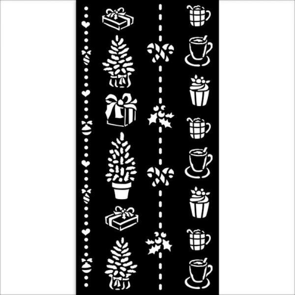 Pochoir scrapbooking Christmas border gift and cups Stamperia 12x25cm