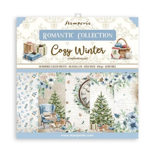 Papier scrapbooking assortiment Stamperia Romantic Cozy winter 10f 30x30