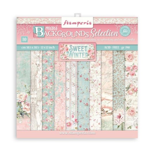 Papier scrapbooking Maxi Background selection - Sweet winter Stamperia 10f 30x30 assortiment