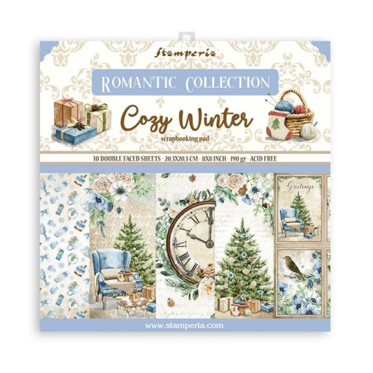 Papier scrapbooking Romantic Cozy winter Stamperia 10f 20x20 assortiment