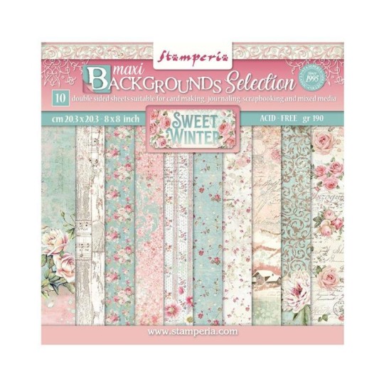 Papier scrapbooking Backgrounds Selection - Sweet winter Stamperia 10f 20x20 assortiment