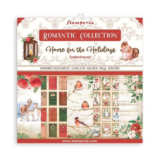 Papier scrapbooking Romantic Home for the holidays Stamperia 10f double face 15x15 assortiment