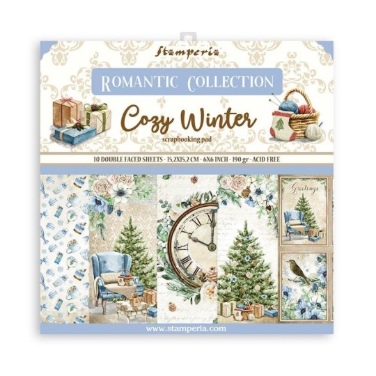 Papier scrapbooking Romantic Cozy winter Stamperia 10f double face 15x15 assortiment