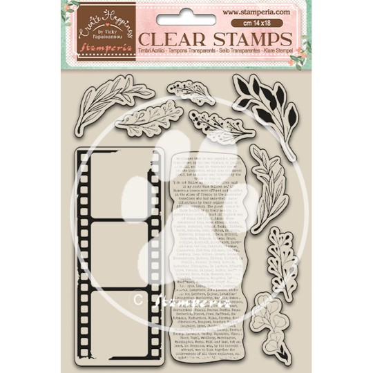 Tampon clear Create Happiness leaves and movie film 14x18cm Stamperia