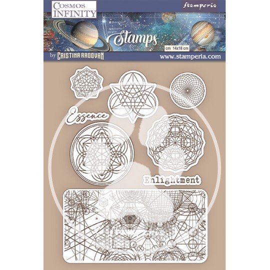 Tampon caoutchouc Cosmos Infinity essence symbols 14x18 Stamperia