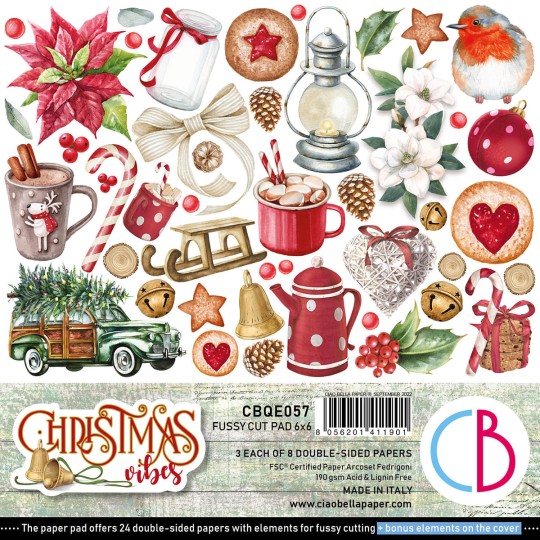 Papier scrapbooking Ciao Bella Christmas Vibes 24f 15x15 assortiment 