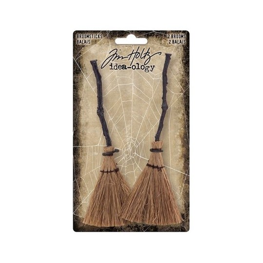 Embellissements Tim Holtz balais Halloween 2p Embellissements Tim Holtz balais Halloween 2p