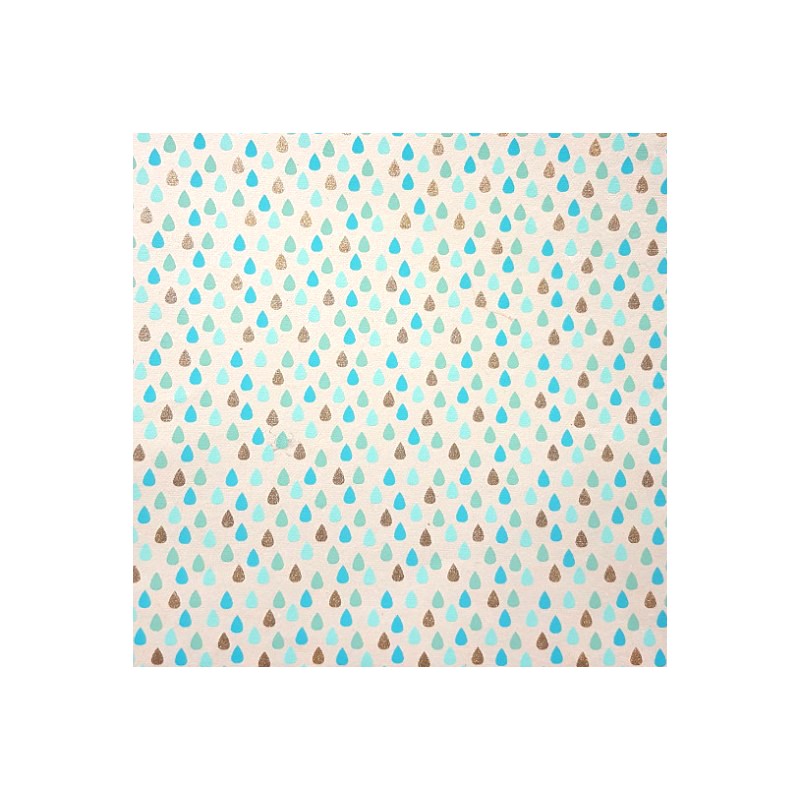 Papier indien Gouttes Turquoise et Or