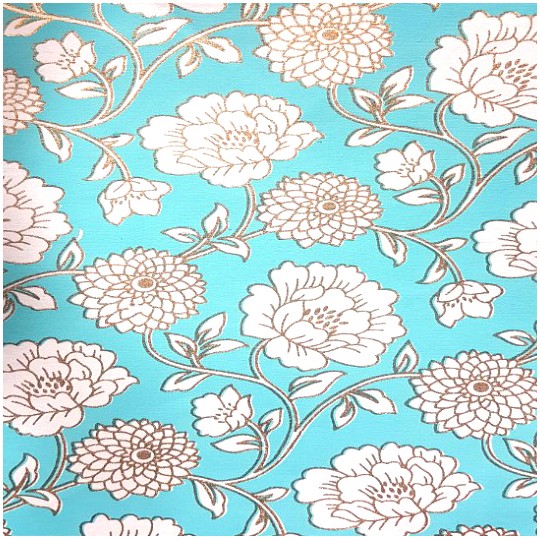 Papier indien Turquoise Fleurs Blanc & Or