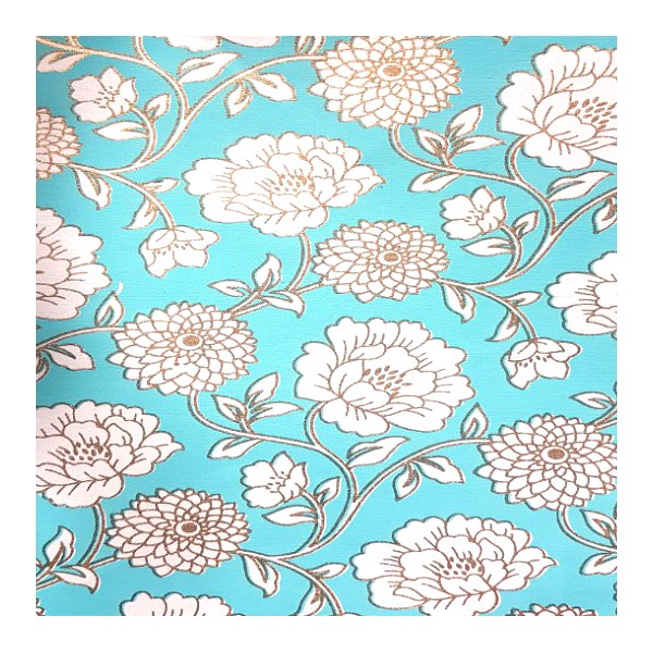 Papier indien Turquoise Fleurs Blanc & Or