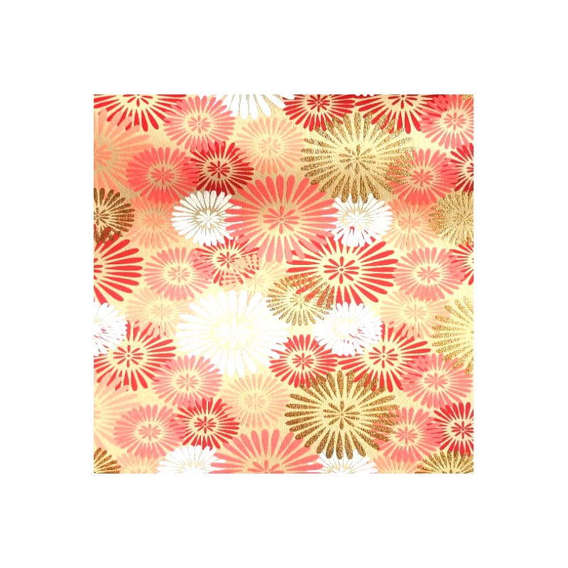 Papier indien Fleurs Rouge, Rose & Or