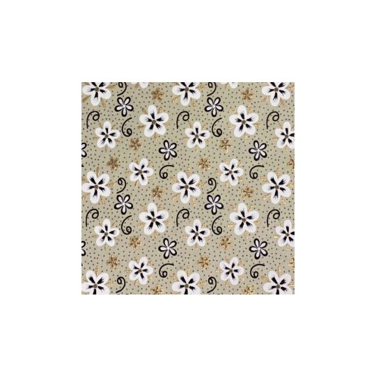 Papier indien Fleurs blanches noires dorées