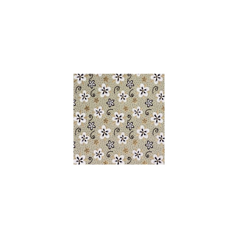 Papier indien Fleurs blanches noires dorées