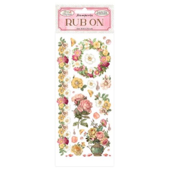 Transfert Rub-on adhésif Rose Parfum fleurs et guirlandeslabels Stamperia