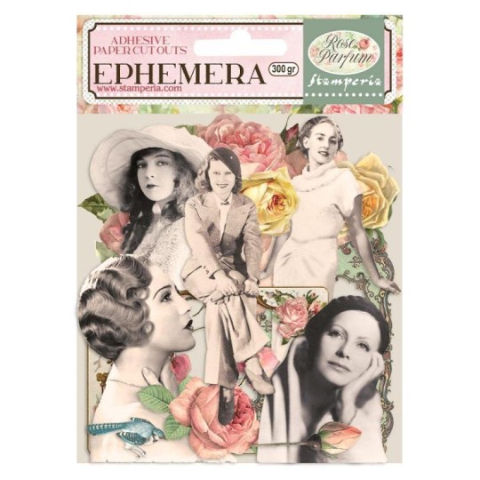 Die Cuts Ephémère papier adhesif Rose Parfum cadres et dames Stamperia