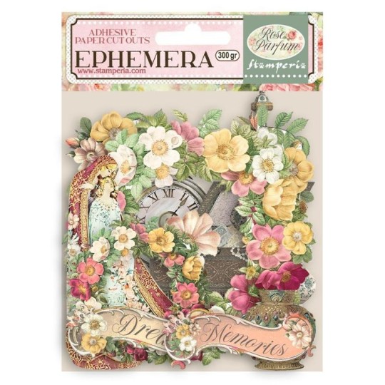 Die Cuts Ephémère papier adhesif Rose Parfum fleurs et guirlandes Stamperia