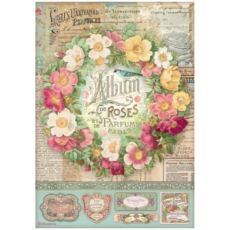 Papier de riz Rose Parfum Album de roses Stamperia A4