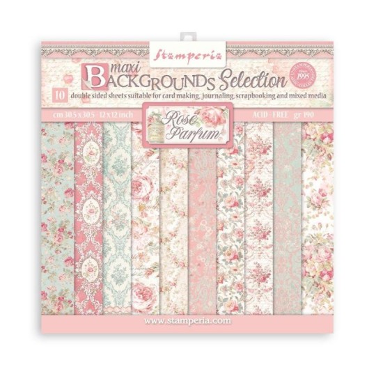 Papier scrapbooking  Maxi Background selection - Rose Parfum Stamperia 10f 30x30 assortiment