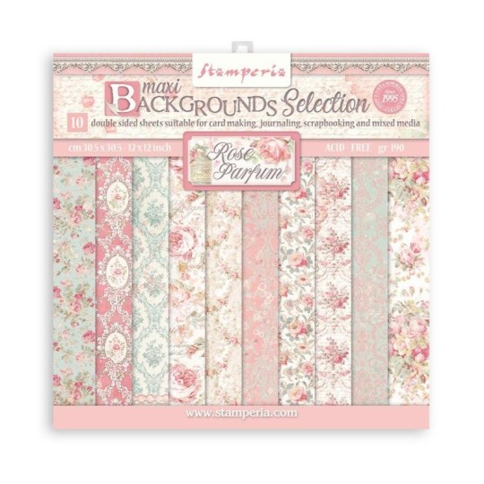 Papier scrapbooking assortiment Stamperia Maxi Background Rose Parfum 10f 30x30