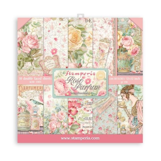 Papier scrapbooking assortiment Stamperia Rose Parfum 10f 30x30