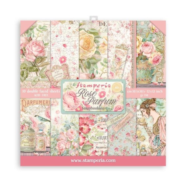 Set de papier 30x30 Maxi Background Selection Rose Parfum 10 feuilles -  Stamperia