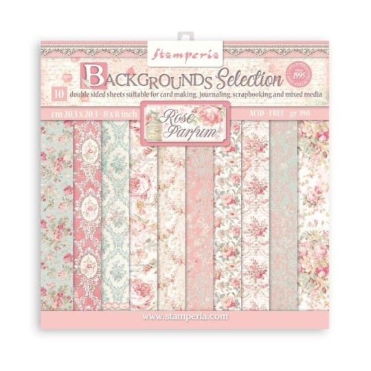Papier scrapbooking Backgrounds Selection - Rose Parfum Stamperia 10f 20x20 assortiment
