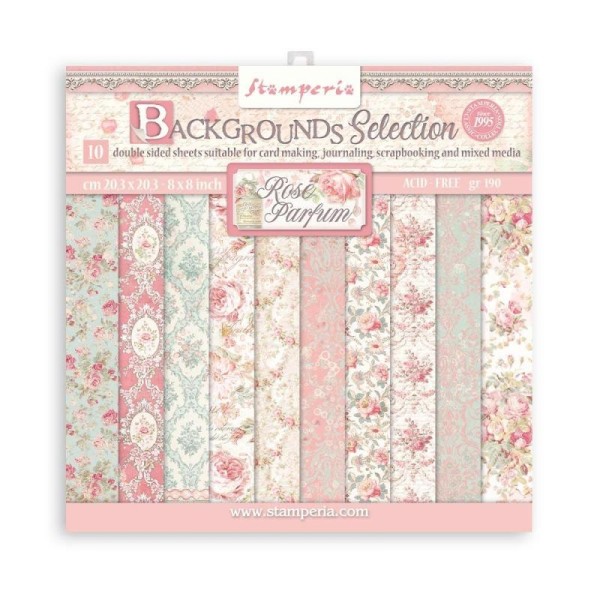 Papier scrapbooking Backgrounds Selection - Rose Parfum Stamperia 10f 20x20 assortiment