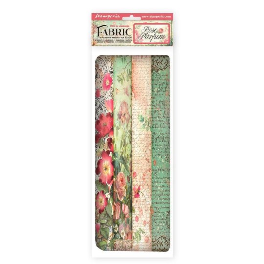 Paquet de 4 feuilles de tissu Rose Parfum Stamperia 30x30cm