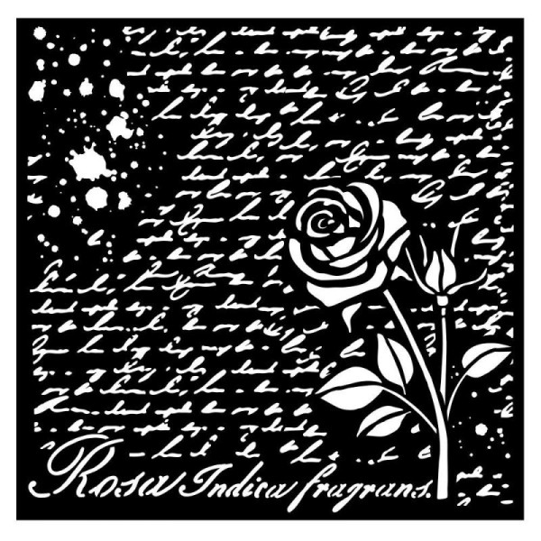 Pochoir décoratif Rose Parfum manuscrit avec des roses 18x18cm Stamperia