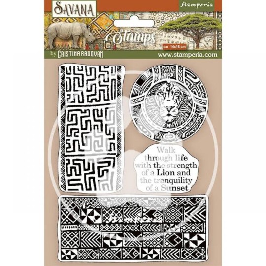 Tampon caoutchouc Savana bordures etniques 14x18 Stamperia