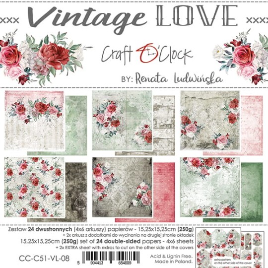 Assortiment scrapbooking Craft O Clock Vintage Love 24fe 15x15cm