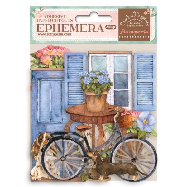 Die Cuts Ephémère papier adhesif Create Happiness Welcome Vélo et Fleurs Stamperia