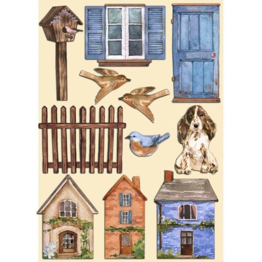 Chipboard bois Create Happiness Welcome Home Maisons Stamperia silhouettes color�es A5