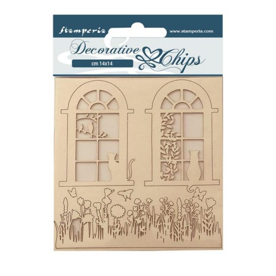 Chipboard carton Create Happiness Welcome Home Fenetres Stamperia 14x14cm