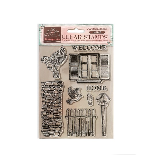 Tampon clear Create Happiness Welcome Home Oiseaux 14x18cm Stamperia