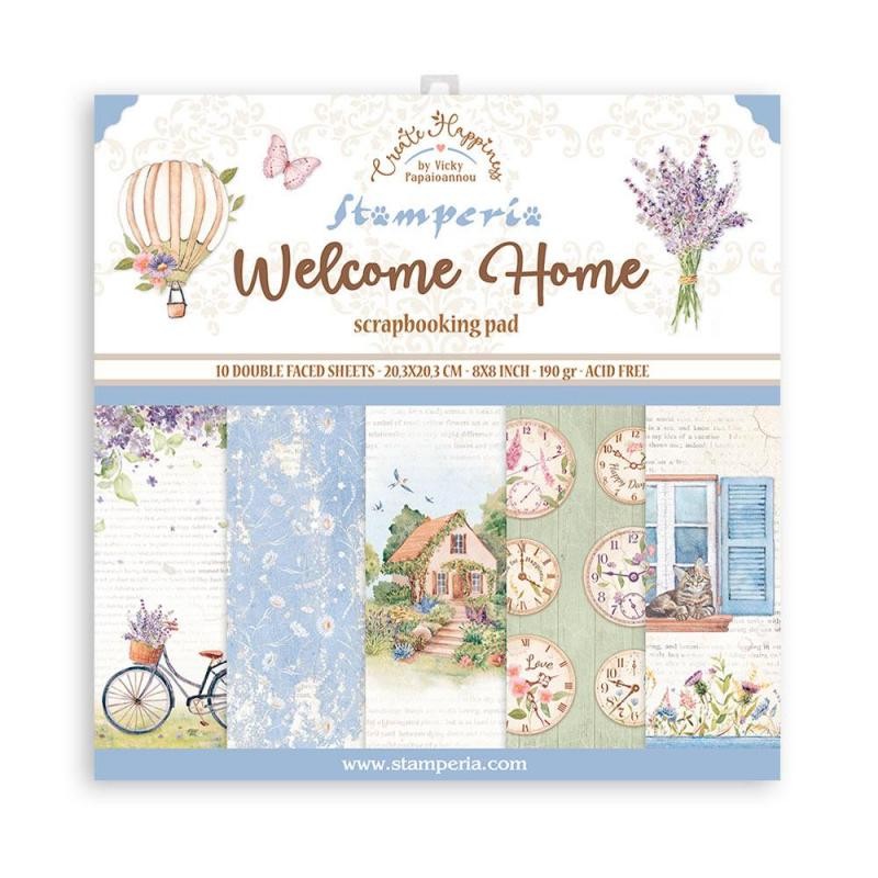 Papier scrapbooking Create Happiness Welcome Home Stamperia 10f recto verso 20x20 assortiment