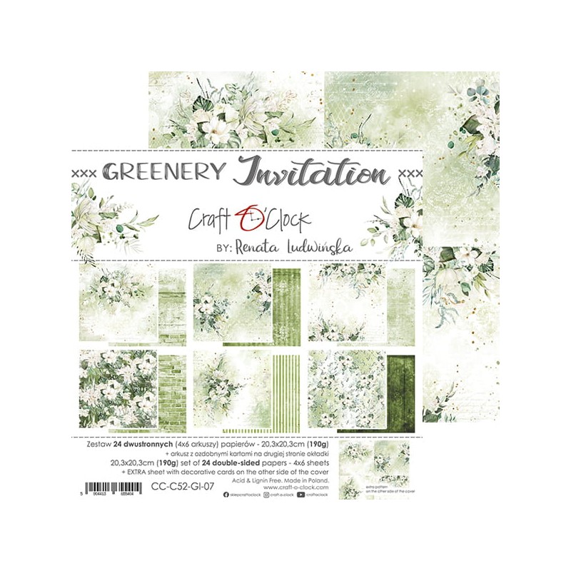 Assortiment scrapbooking Craft O Clock Greenery Invitation 24fe 20x20