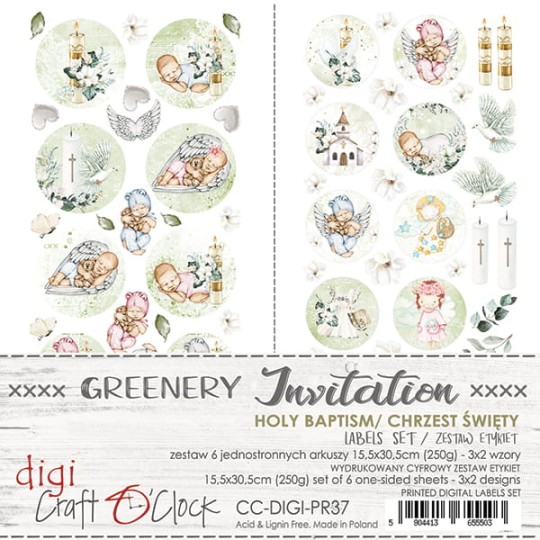 Tags scrapbooking Craft O Clock Greenery Invitation - Holy Baptism 15x30