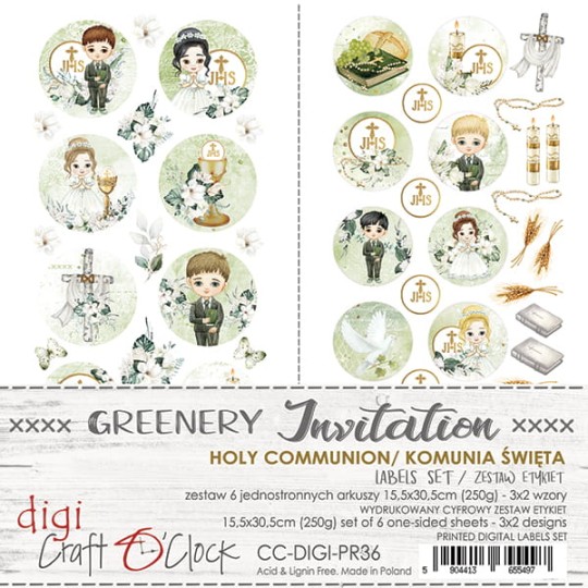 Tags scrapbooking Craft O Clock Greenery Invitation - Holy Communion 15x30