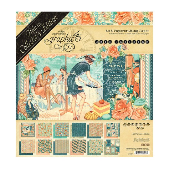 Papier scrapbooking Graphic 45 Café Parisian Deluxe Collector's Edition recto verso 20x20 24fe assortiment