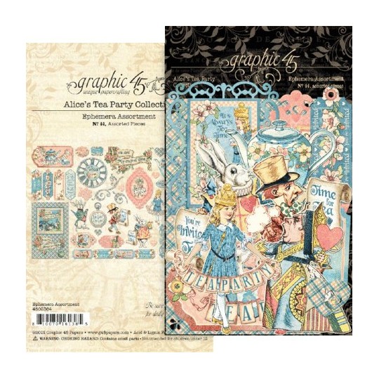 Die Cuts carton Graphic 45  Alice's Tea Party Ephemera Assortment