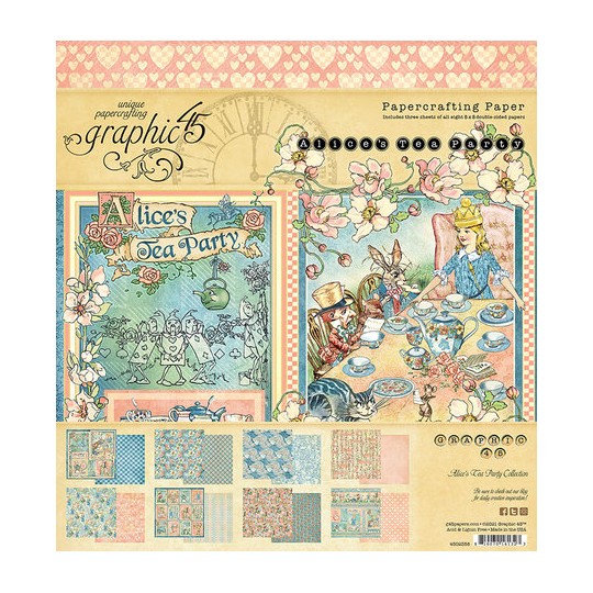 Papier scrapbooking Graphic 45 Alice's Tea Party recto verso 20x20 16fe assortiment