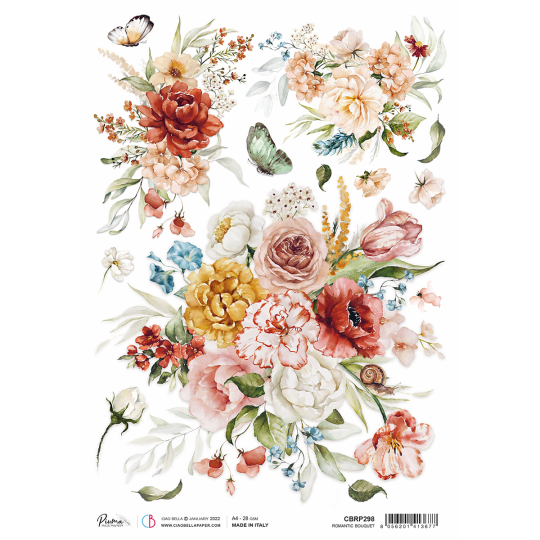 Papier de riz Ciao Bella A4 Piuma Romantic Bouquet