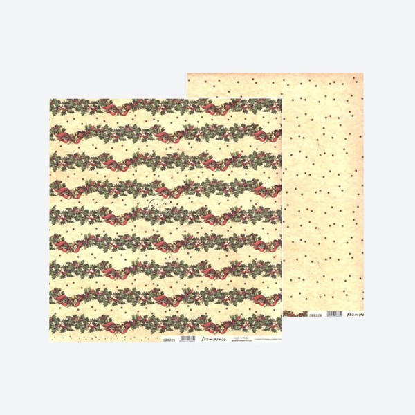 Feuille scrapbooking Stamperia Houx Noël 30x30 double face